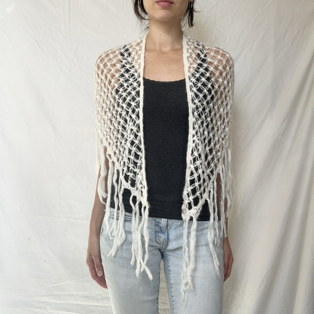 2000s Bebe Open Knit Sequin Shawl Y2K Fairy Feminine Boho Festival